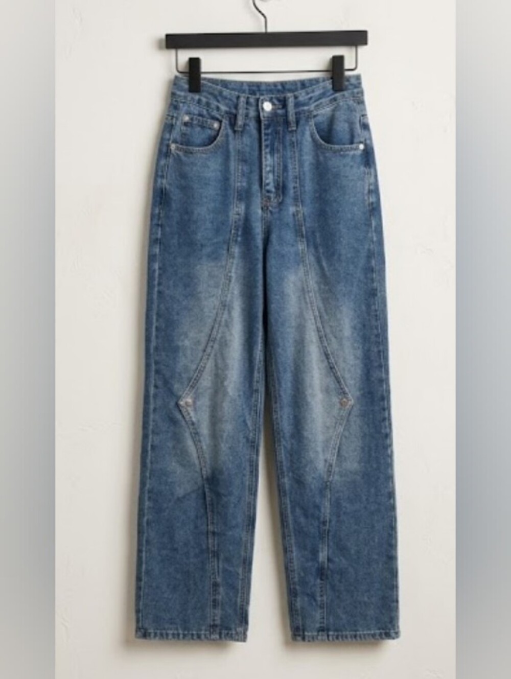 Mid Blue Wash Barrel Leg Jeans W/Diamond Shaped Stitched Panels (Sz XS)